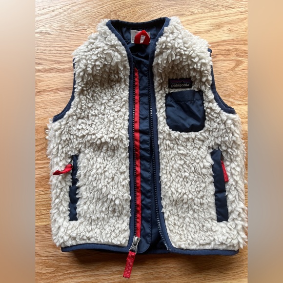 Patagonia Vest Kids 12-18 months-Retro-X Tan and Navy Fleece Zip Up - Picture 4 of 6